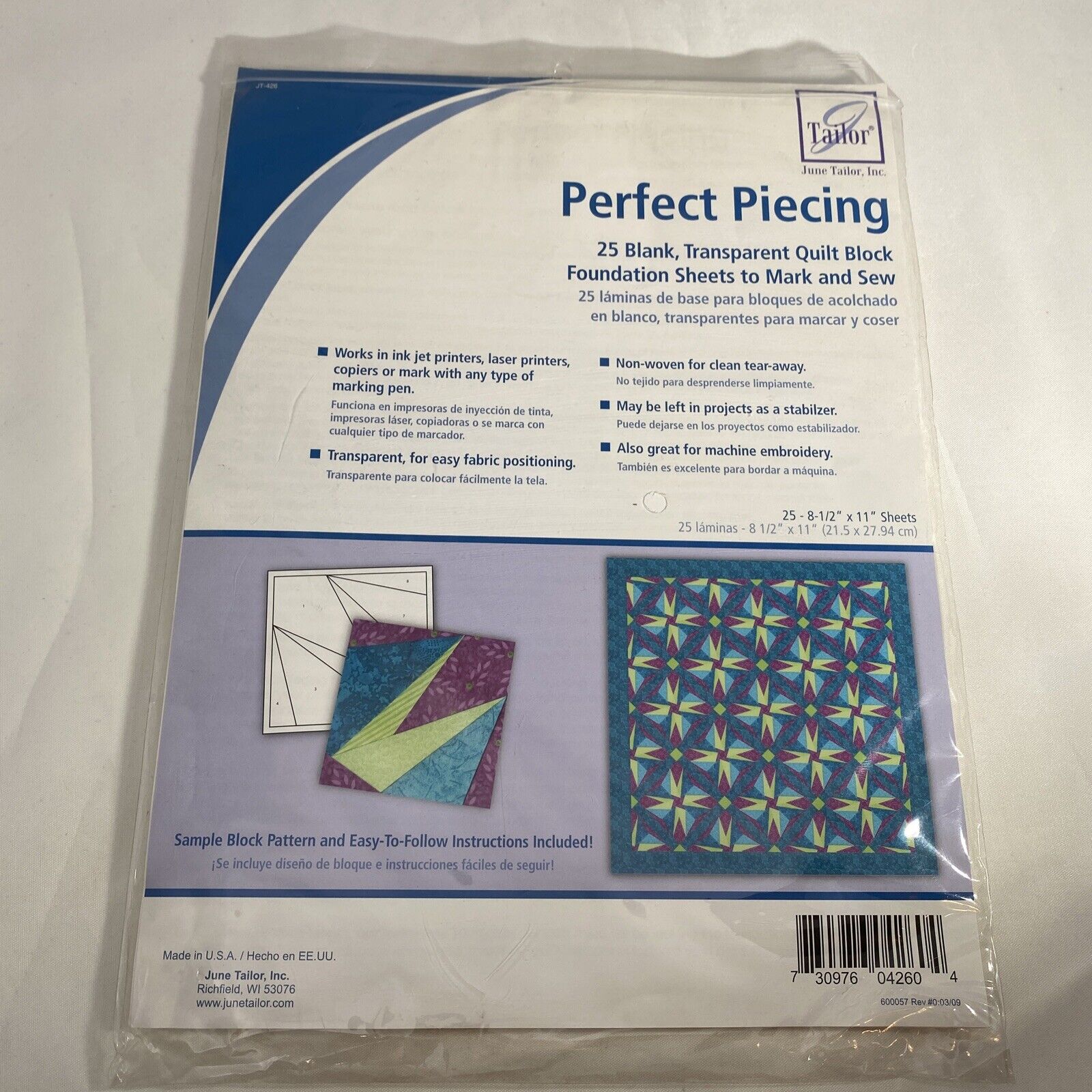 June Tailor Perfect Piecing Quilt Block Foundation Sheets-8.5X11 50/